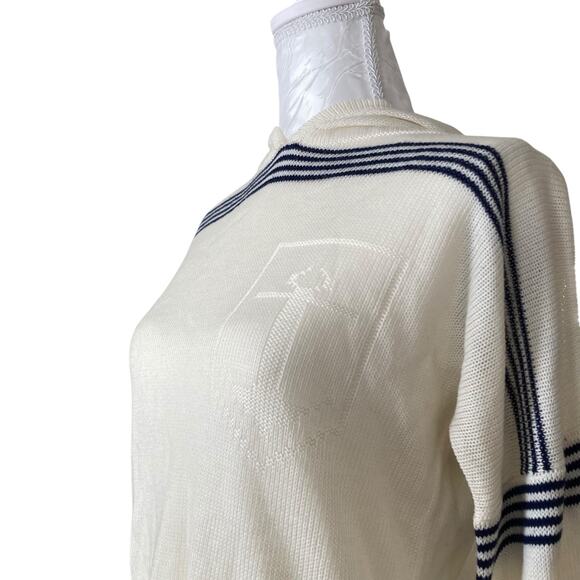Vintage 70s Bronson Anchor Hooded Sweater White Blue Stripe Nautical Sz Small - Picture 9 of 16